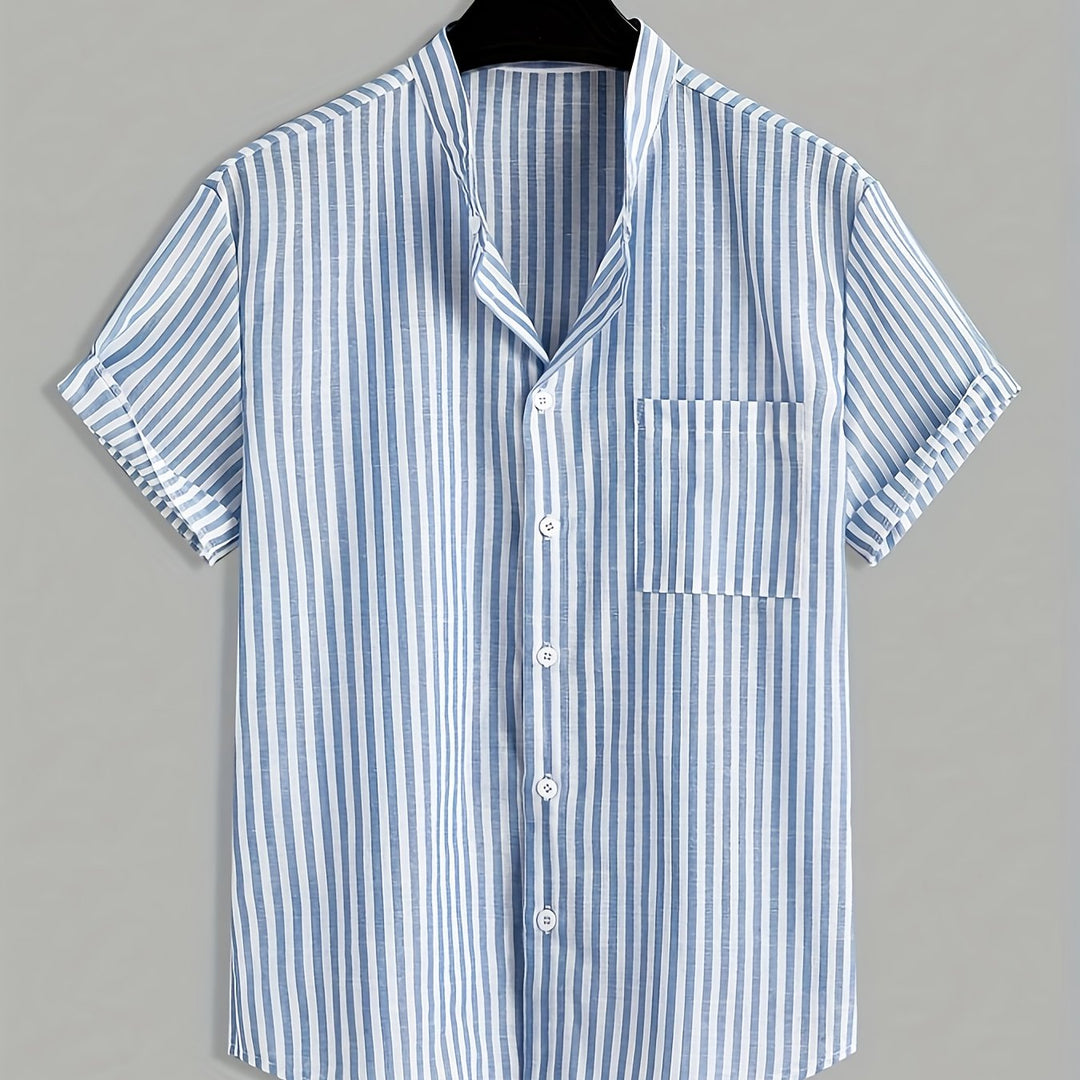 Striped Mao Collar Men's Shirt