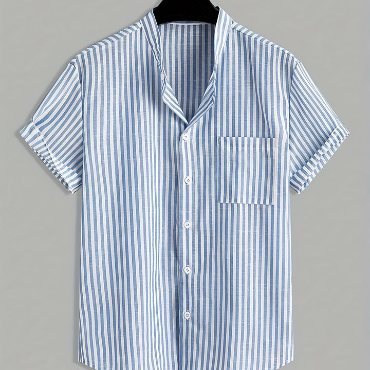 Striped Mao Collar Men's Shirt