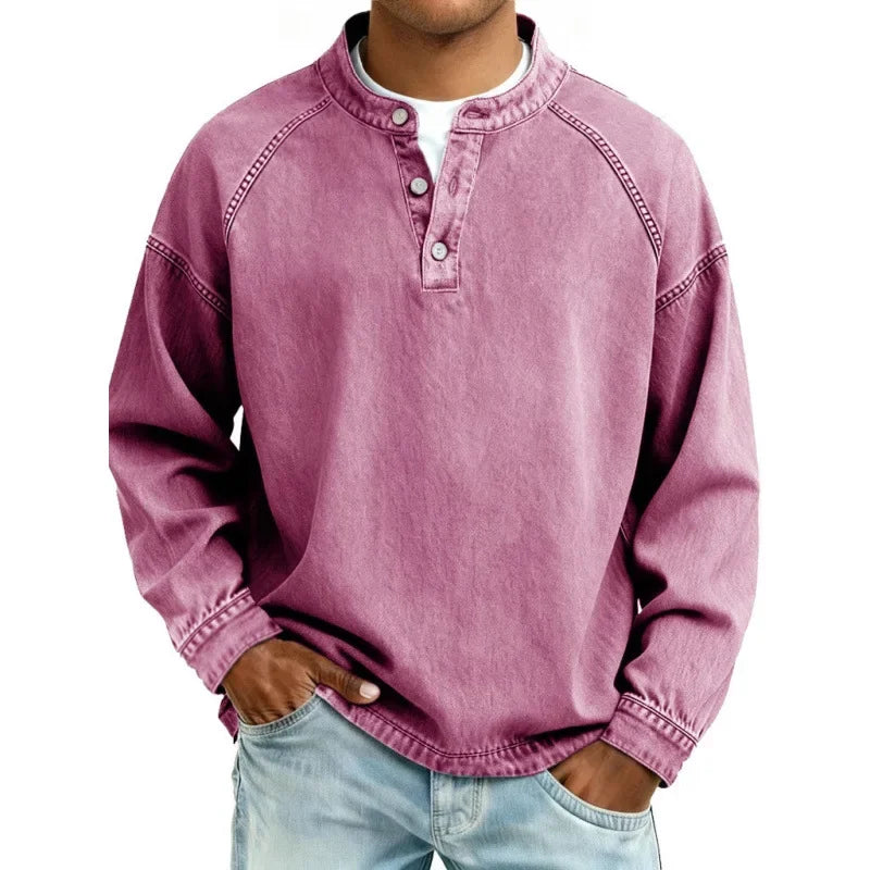 Men's High Collar Long Sleeve Shirt