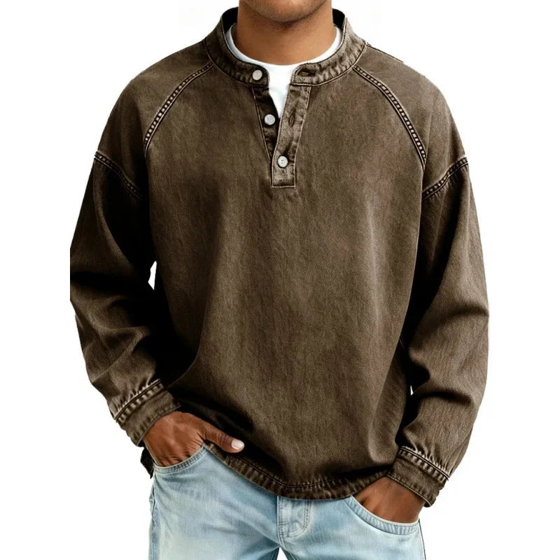 Men's High Collar Long Sleeve Shirt