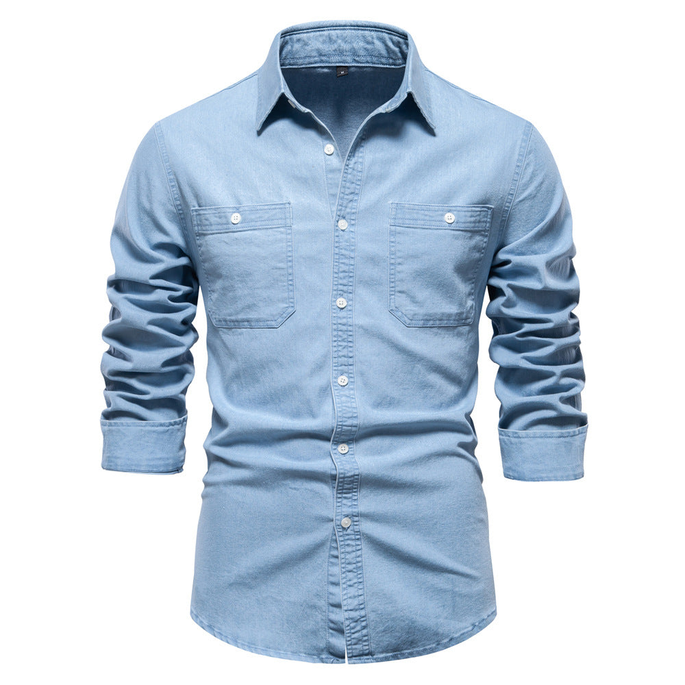 Men's Long Sleeve Shirt with Double Chest Pockets