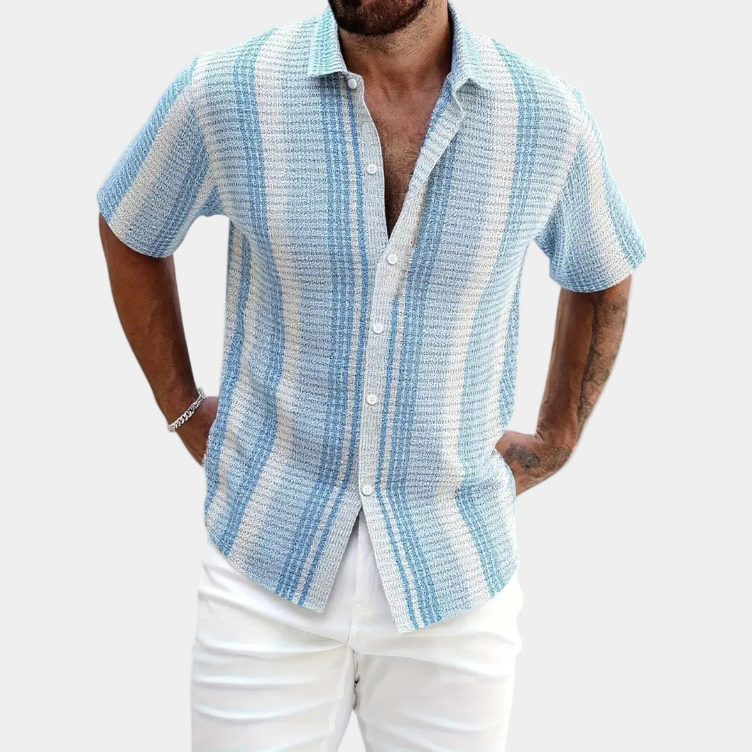 Button-up open collar shirt for men - Elena Harper