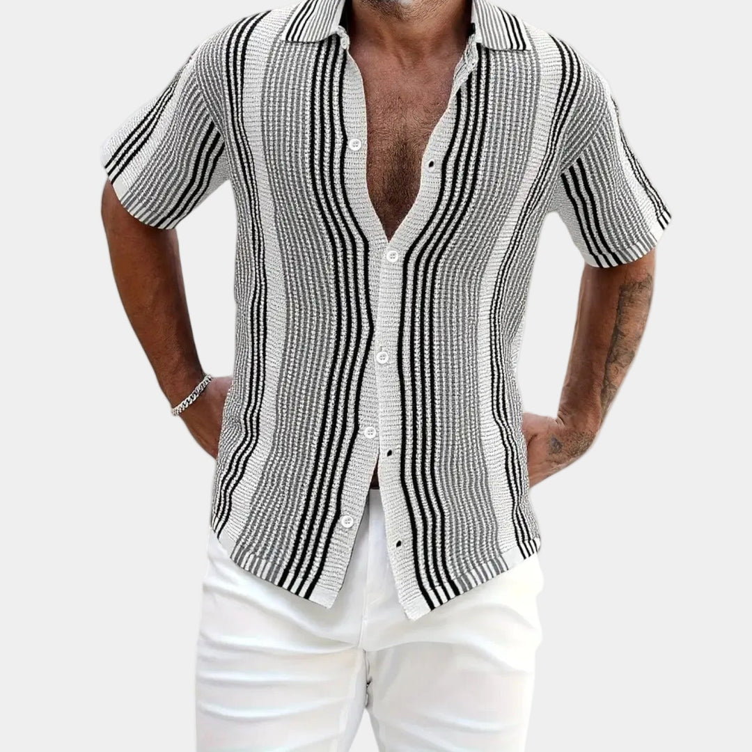 Button-up open collar shirt for men - Elena Harper