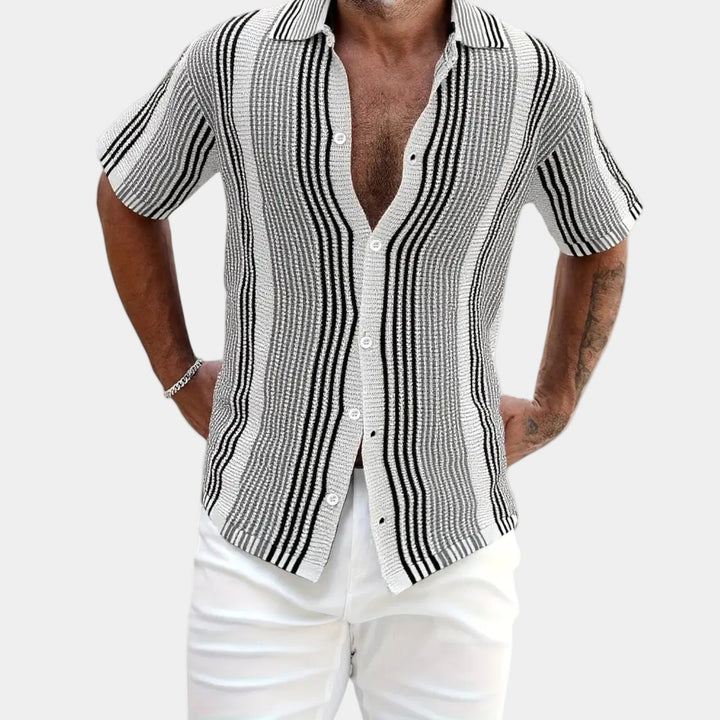 Button-up open collar shirt for men - Elena Harper