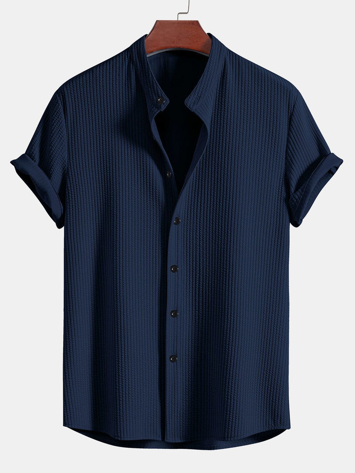 Textured Mao Collar Men's Shirt