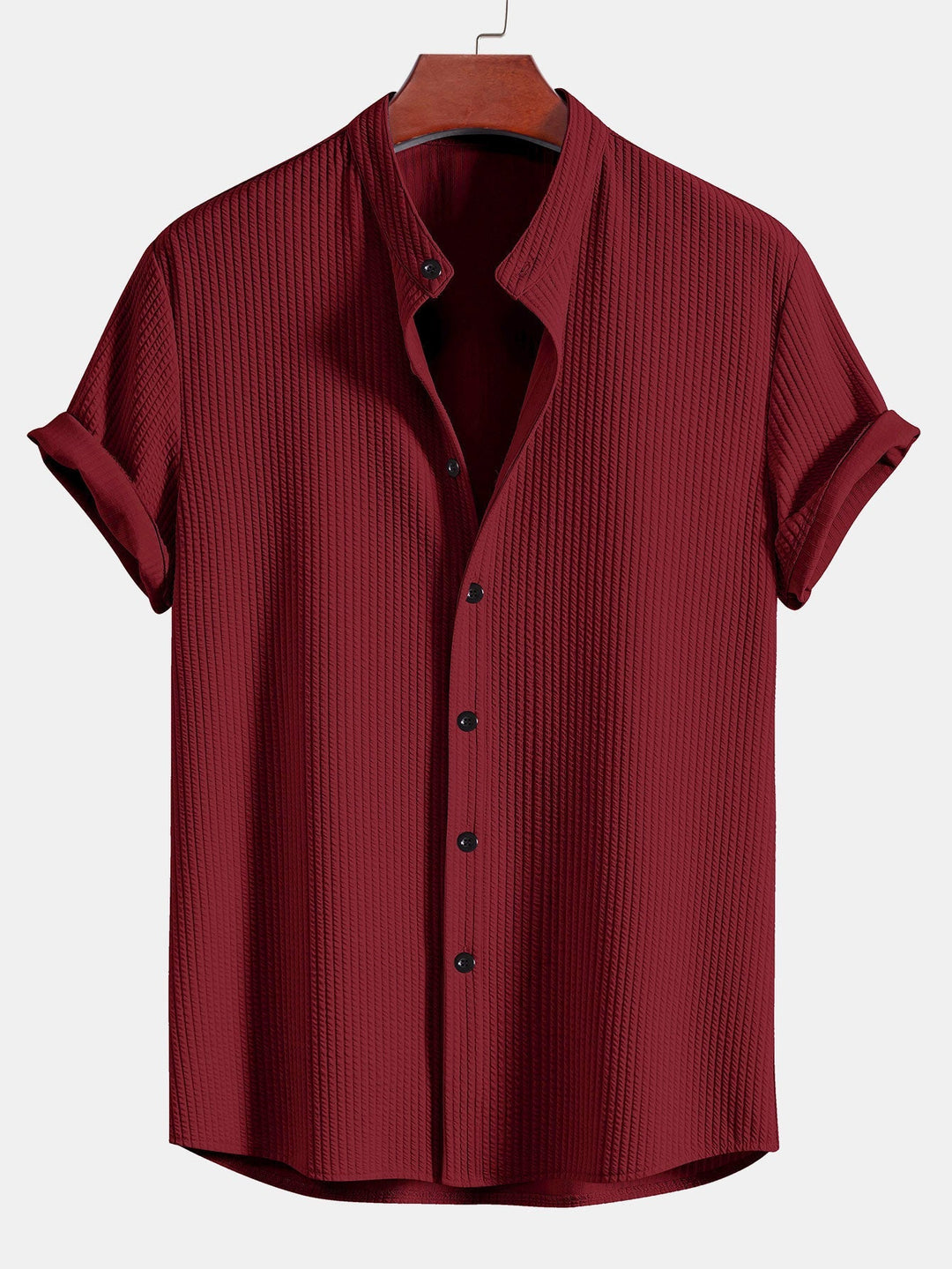 Textured Mao Collar Men's Shirt