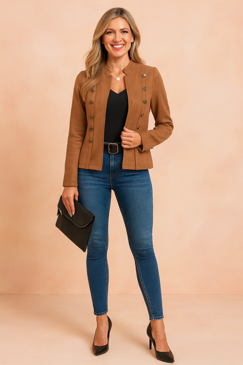 Women's Double-Breasted Blazer Jacket - Chic Short Style