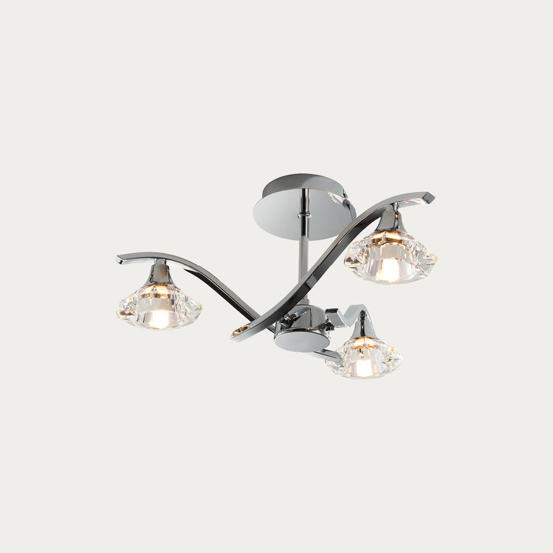 Chrome Semi Flush Light With Clear Crystal Shades