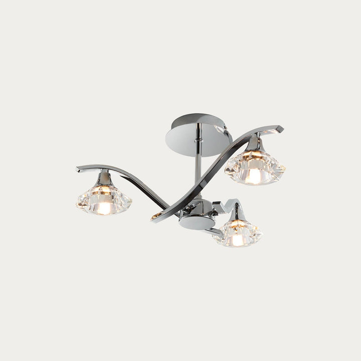 Chrome Semi Flush Light With Clear Crystal Shades