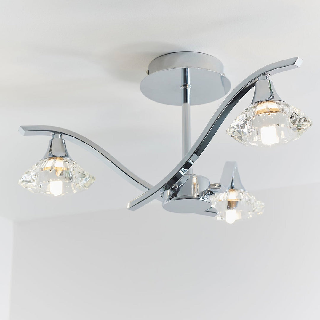 Chrome Semi Flush Light With Clear Crystal Shades