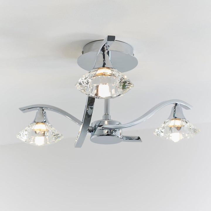 Chrome Semi Flush Light With Clear Crystal Shades