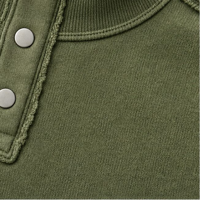 Draperie Raw-Edge Split-Cuff Snap Placket Henley - Elena Harper