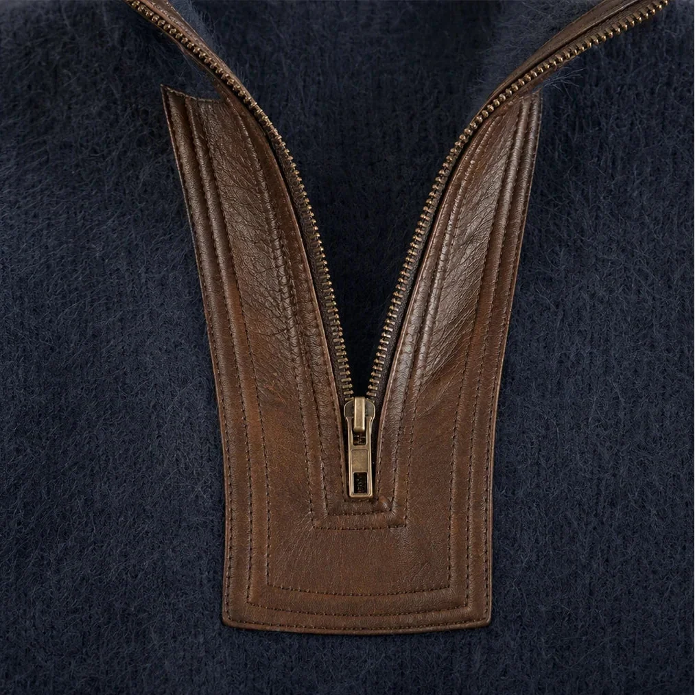 Cozyline Fuzzy Contrast-Trim Half-Zip Sweater - Elena Harper