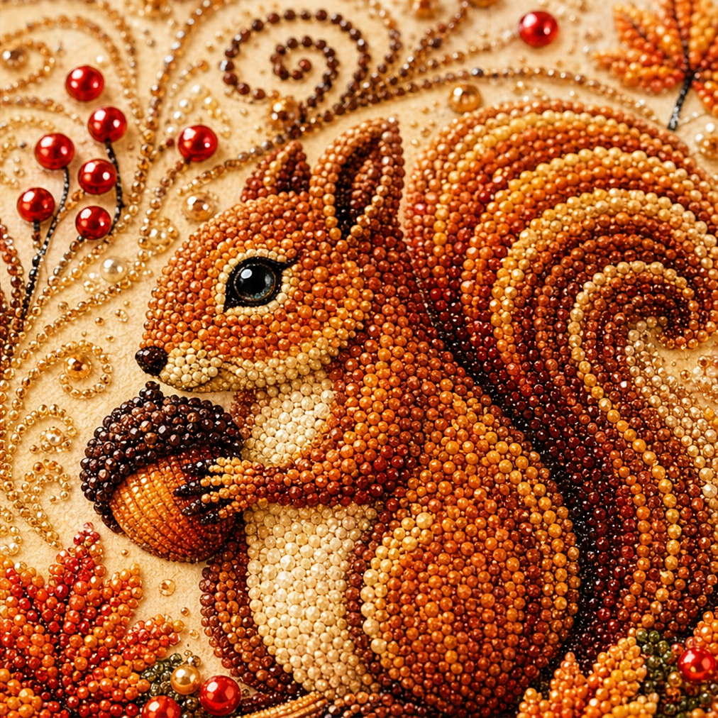 Duskbead Pearl-Look Bead Pumpkin & Squirrel Diamond Art Kit - Elena Harper