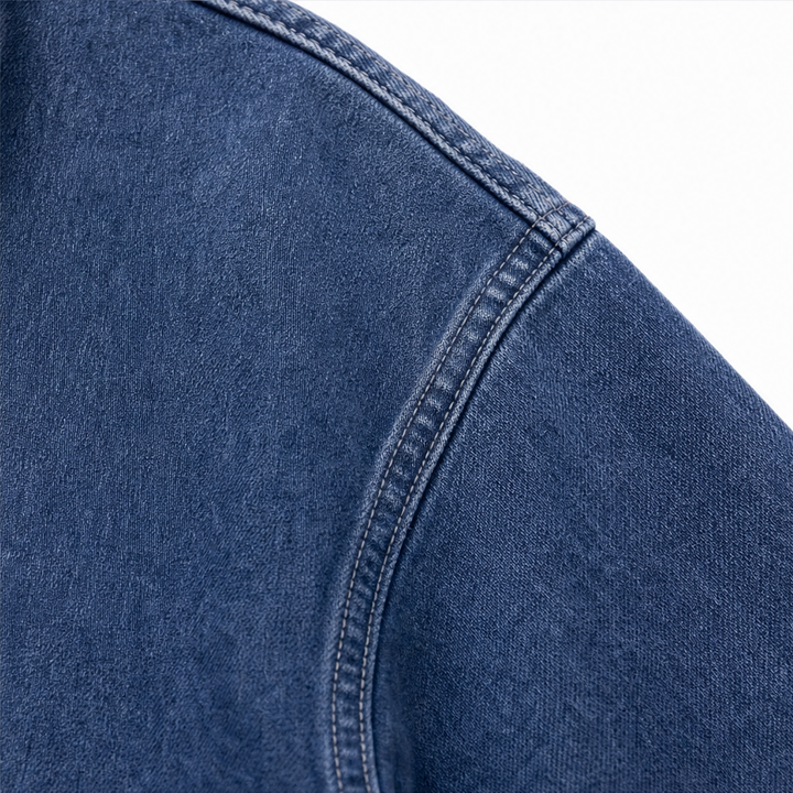 Denim Ease Washed Oversized Denim-Look Hoodie - Elena Harper
