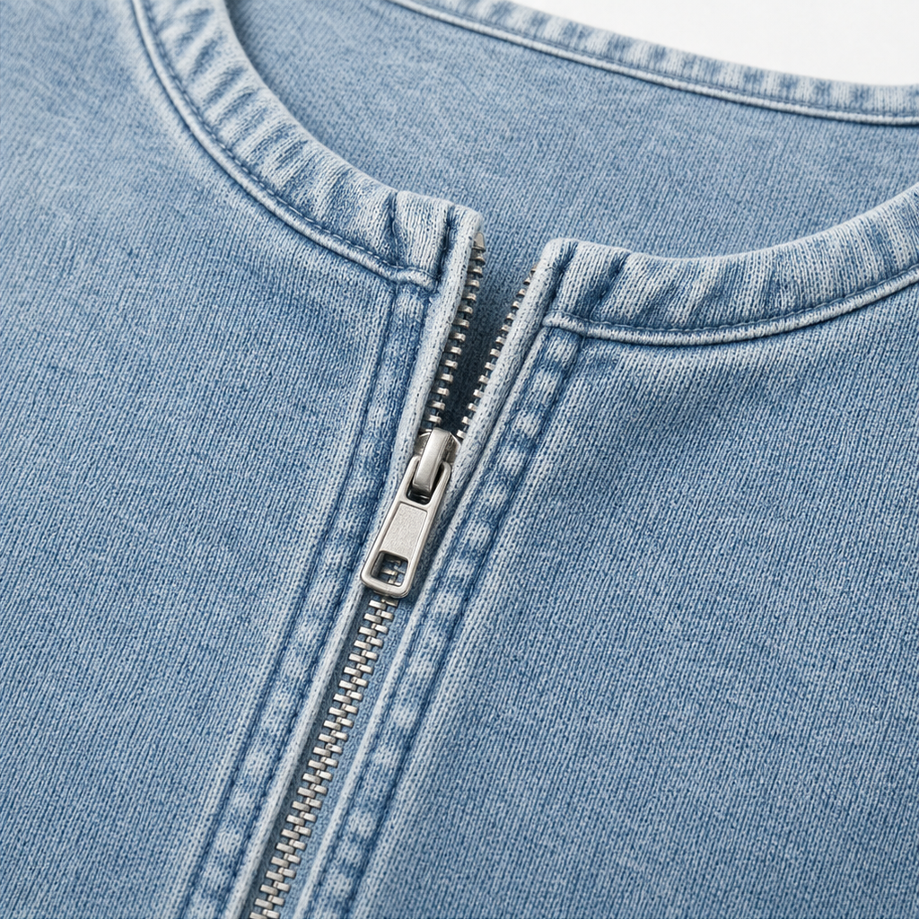 Deniva Denim-Textured Half-Zip Pullover - Elena Harper