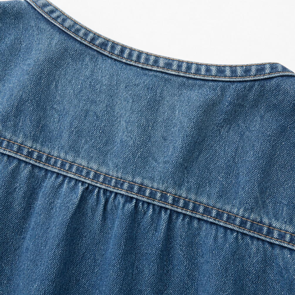 Denimelle – Long-Sleeve Denim-Look Maxi Dress