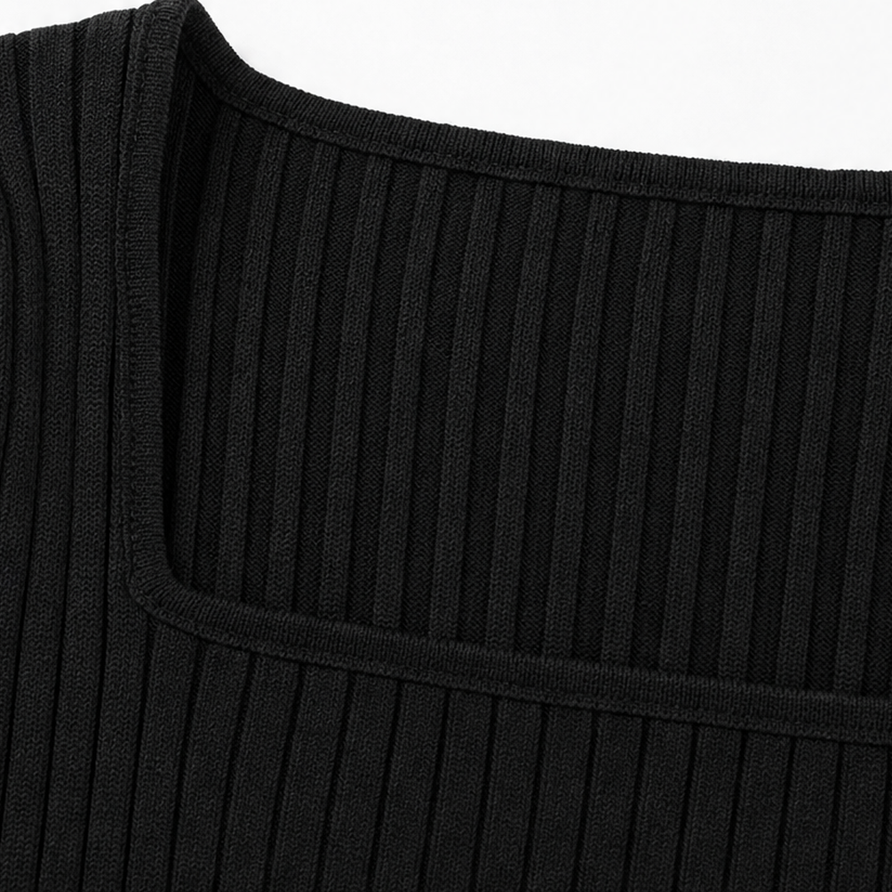 Bellavelle Ribbed Square-Neck Puff-Sleeve Top - Elena Harper
