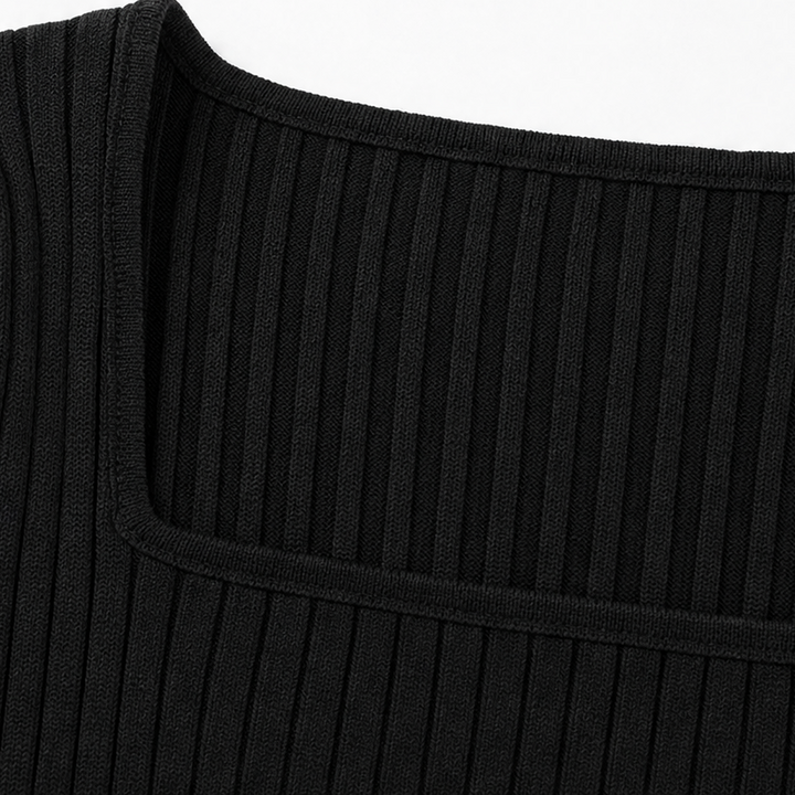 Bellavelle Ribbed Square-Neck Puff-Sleeve Top - Elena Harper
