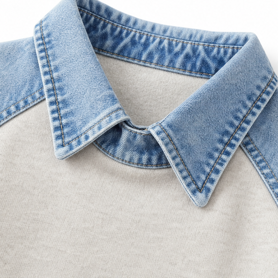 Denver & Wren Denim-Yoke Colorblock Pullover Sweatshirt - Elena Harper