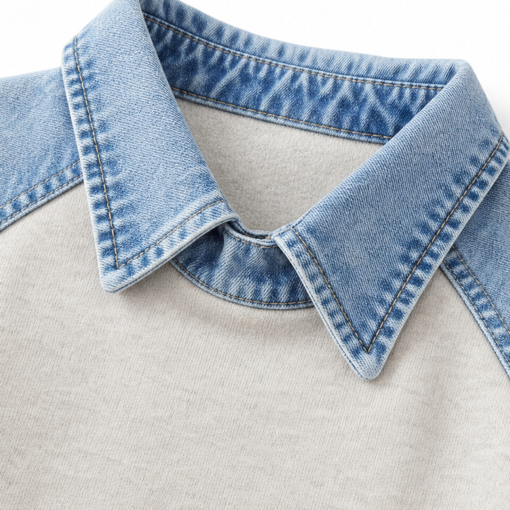 Denver & Wren Denim-Yoke Colorblock Pullover Sweatshirt - Elena Harper