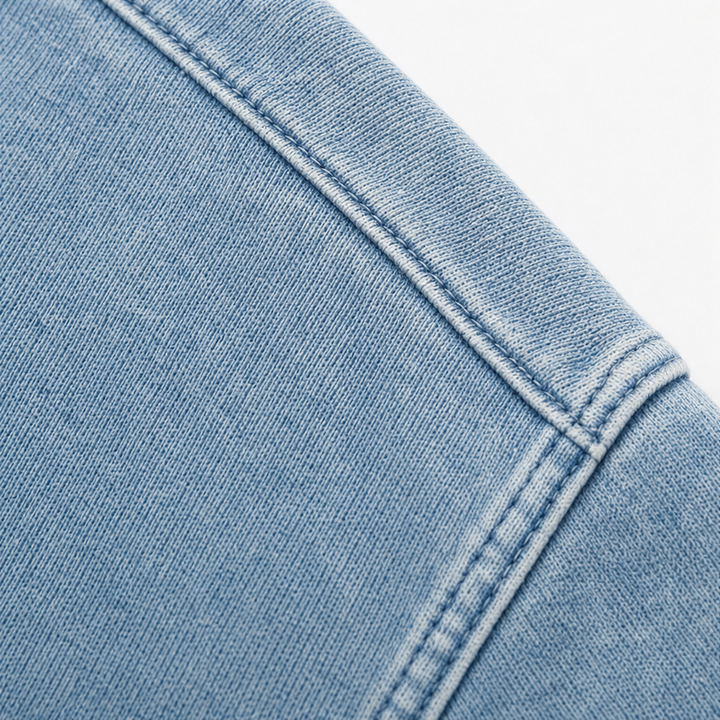 Deniva Denim-Textured Half-Zip Pullover - Elena Harper