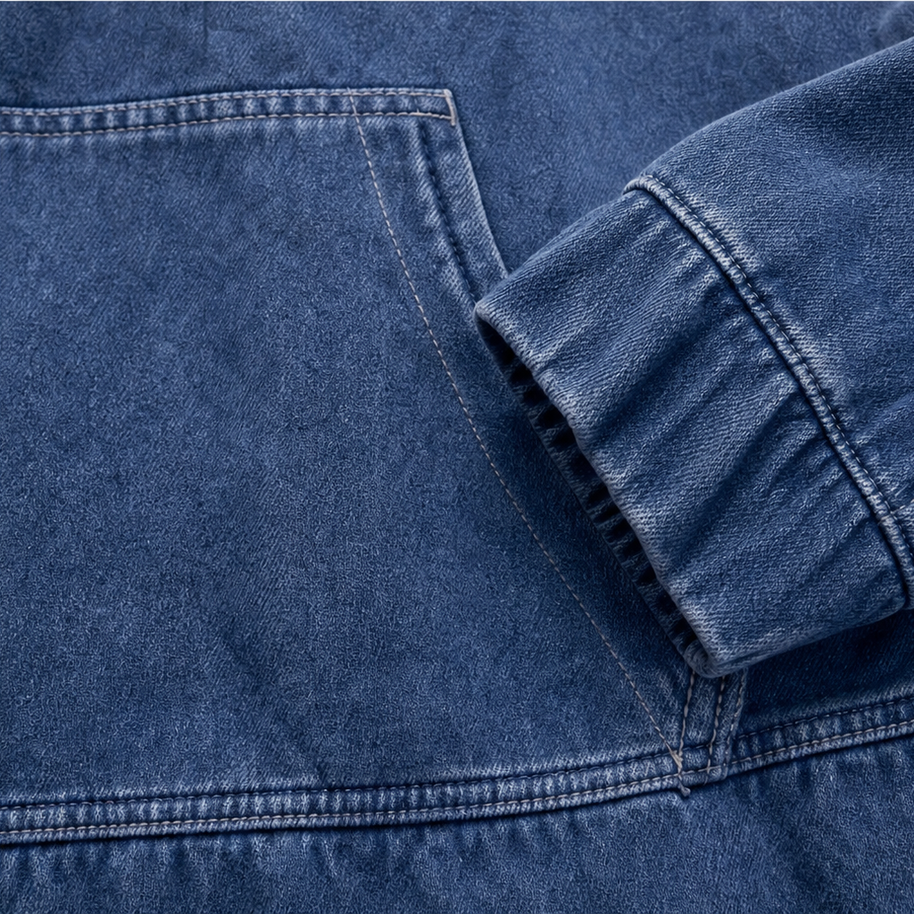 Denim Ease Washed Oversized Denim-Look Hoodie - Elena Harper
