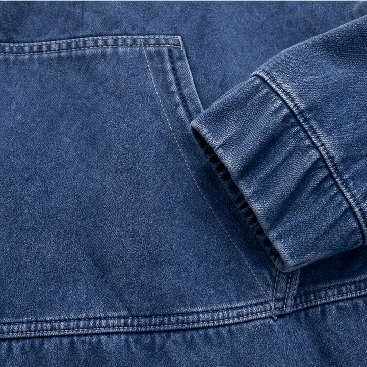 Denim Ease Washed Oversized Denim-Look Hoodie - Elena Harper