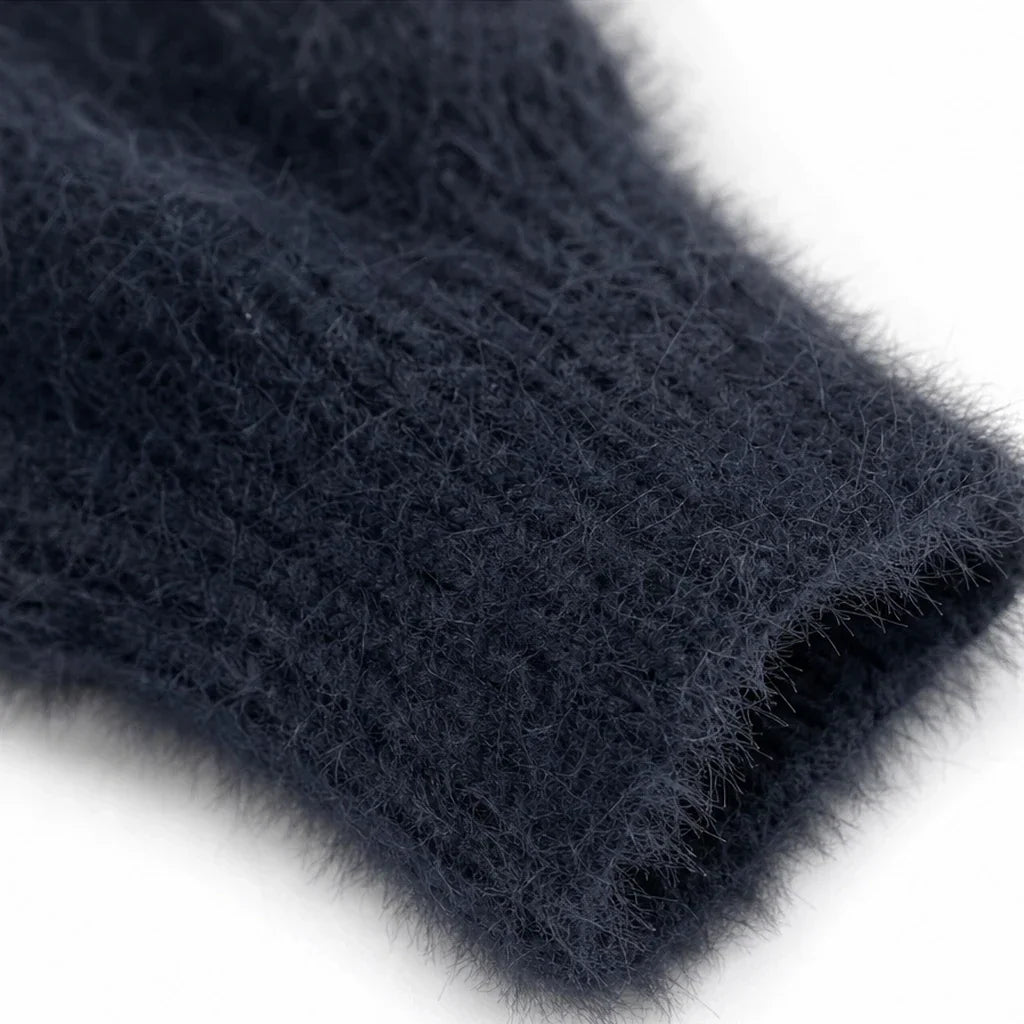 Cozyline Fuzzy Contrast-Trim Half-Zip Sweater - Elena Harper