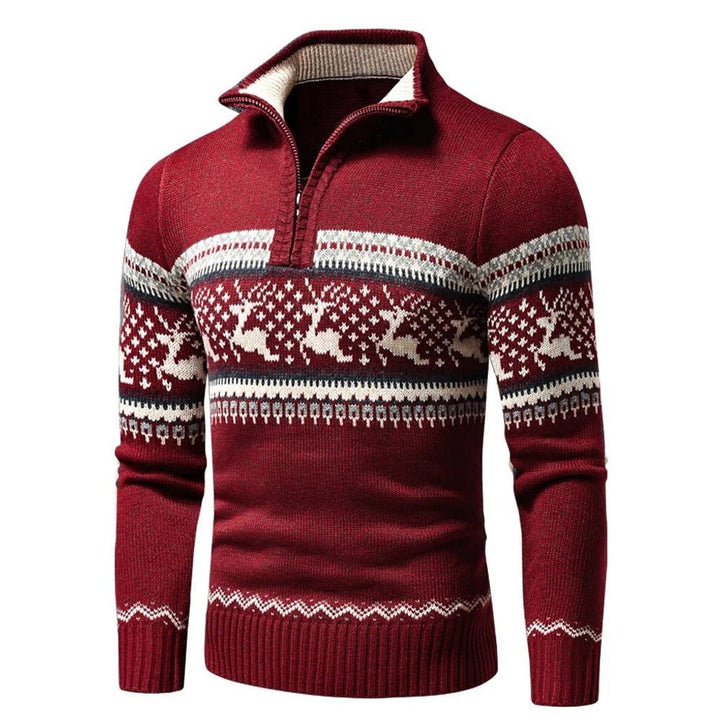 Patterned Quarter-Zip Festive Knit Sweater