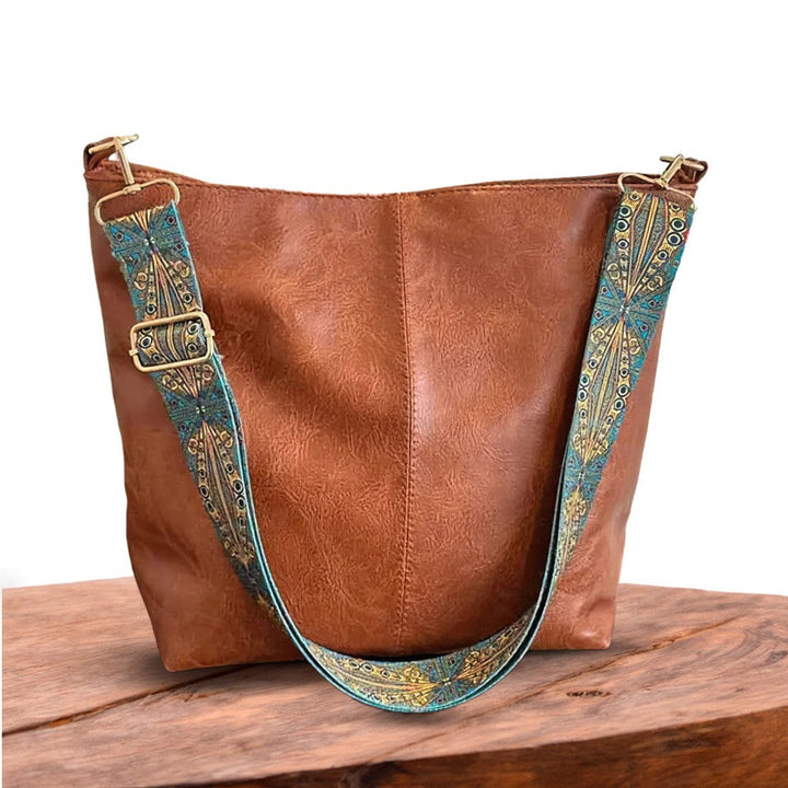 Faux Leather Tote Bag with Boho Strap
