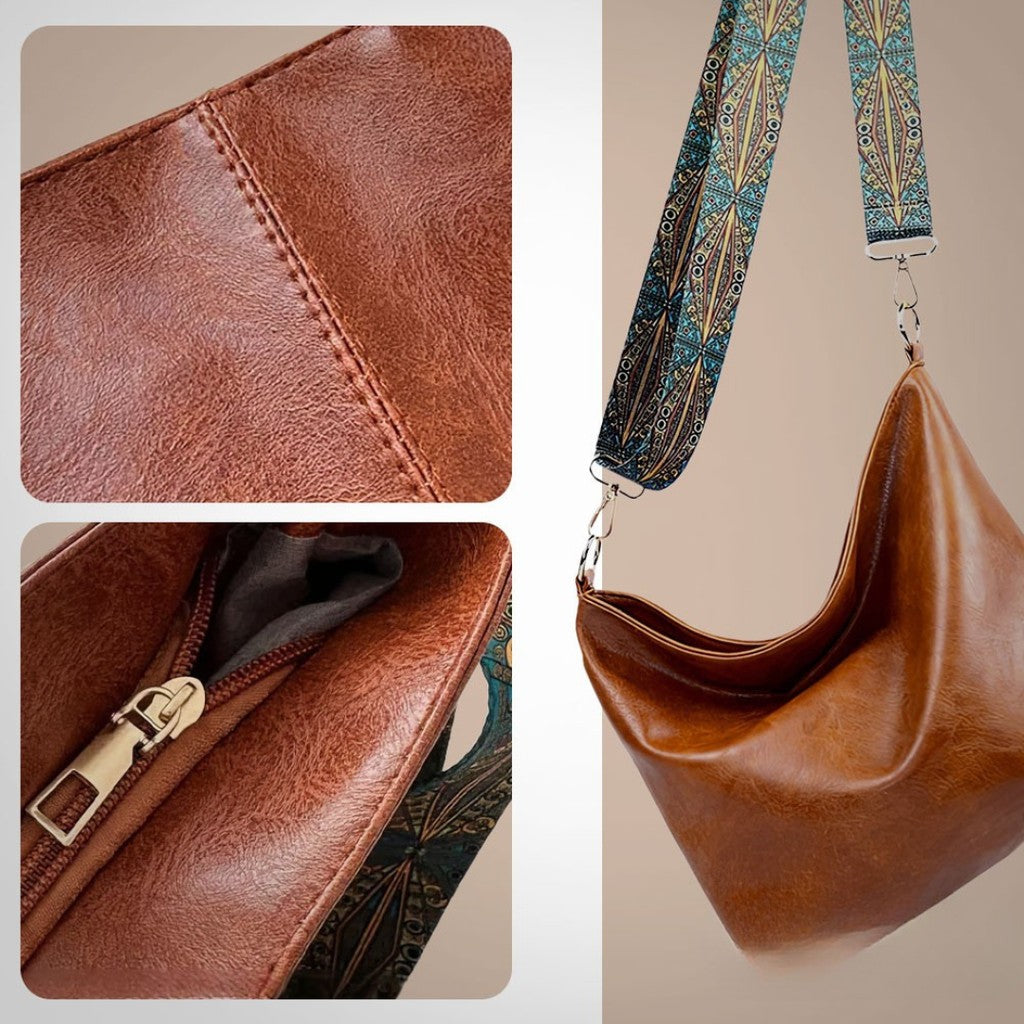 Faux Leather Tote Bag with Boho Strap
