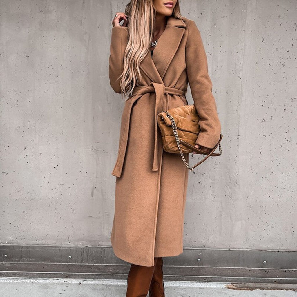 Belted Wrap Coat with Faux Fur Collar