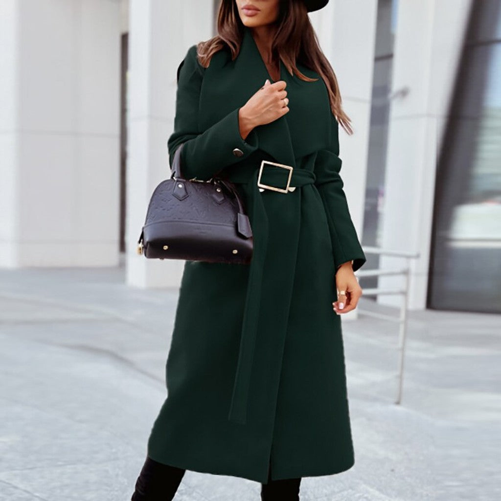 Belted Wrap Coat with Faux Fur Collar