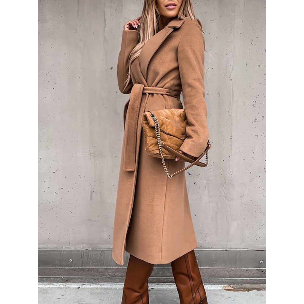 Belted Wrap Coat with Faux Fur Collar