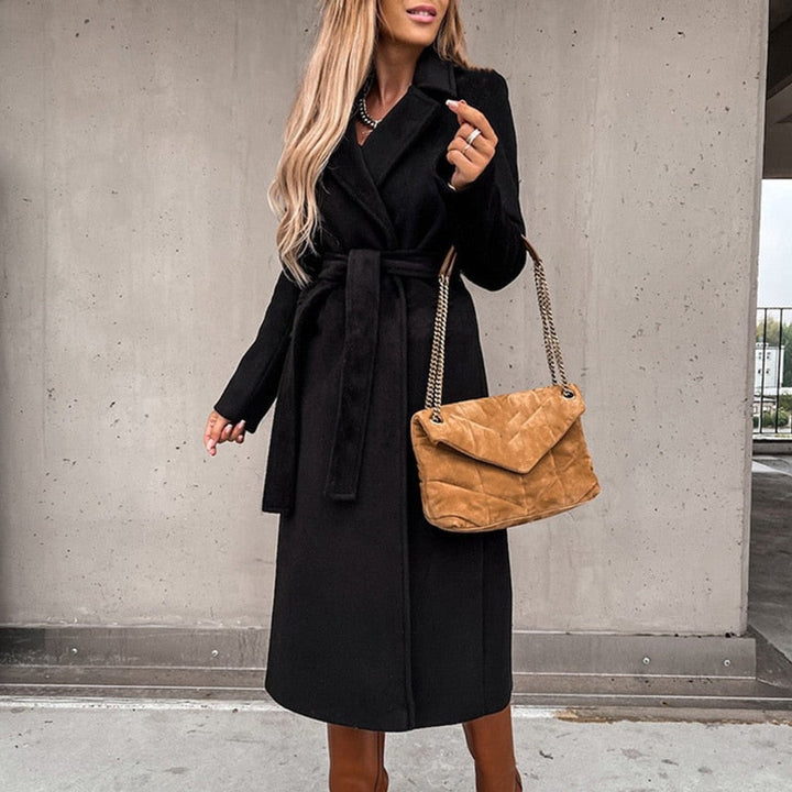 Belted Wrap Coat with Faux Fur Collar