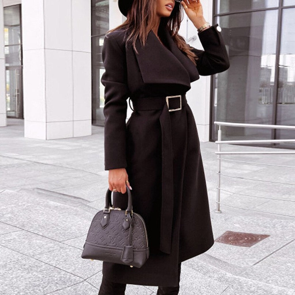 Belted Wrap Coat with Faux Fur Collar