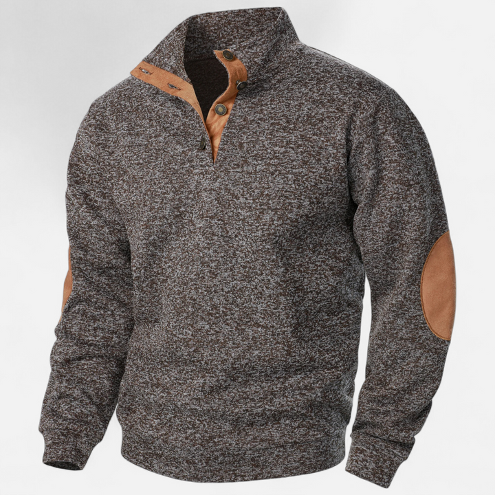 Men’s Knitted Jumper | Stand Collar Half Button Pullover With Elbow Patches