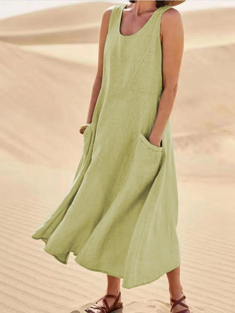 Maria | Ladies Sleeveless Pocket Maxi Casual Dress