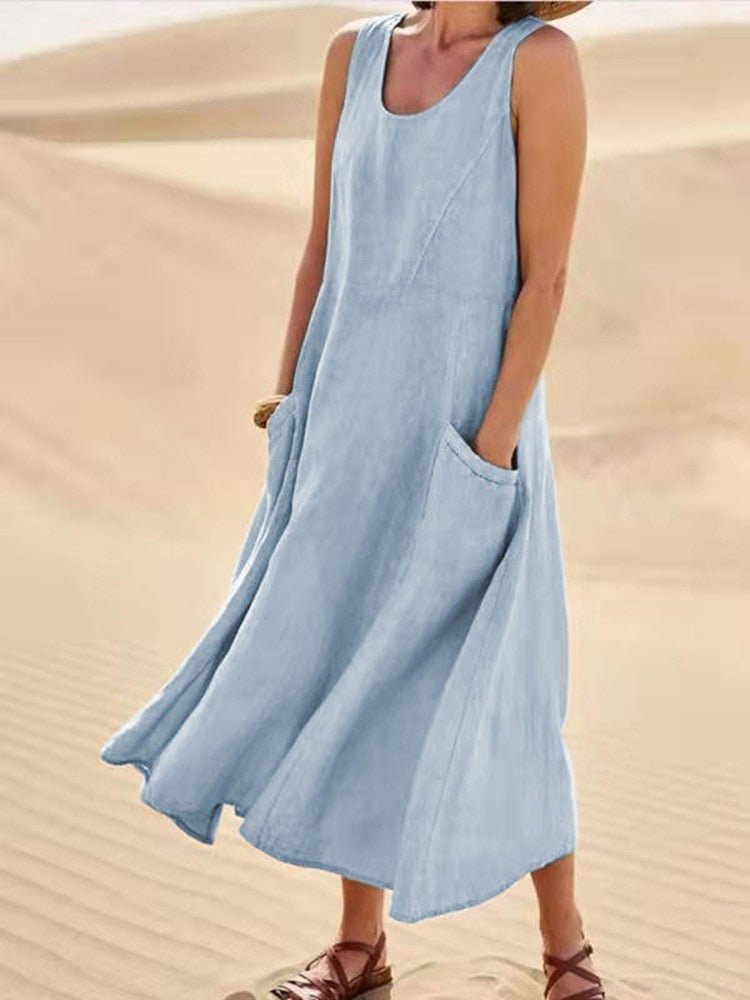 Maria | Ladies Sleeveless Pocket Maxi Casual Dress