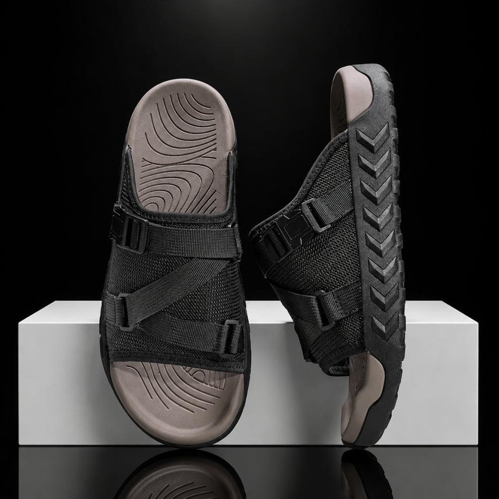 Hatton Sandals with Adjustable Cross Straps and Buckle Closure, view 2 - Elena Harper