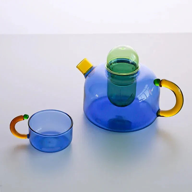 PrismBrew Elegant translucent kettle and mugs contrasting colors for stylish brewing, view 5 - Elena Harper