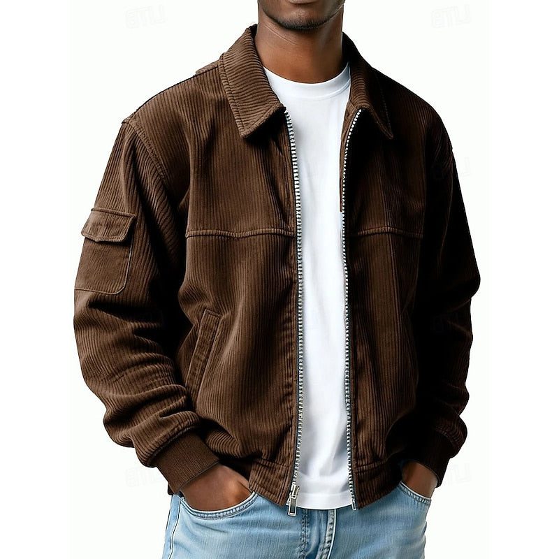 Corduroy Blouson Jacket with Zipper for Men