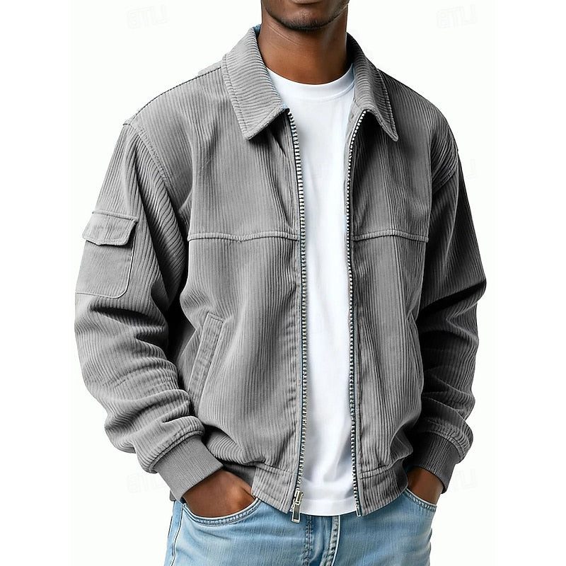 Corduroy Blouson Jacket with Zipper for Men