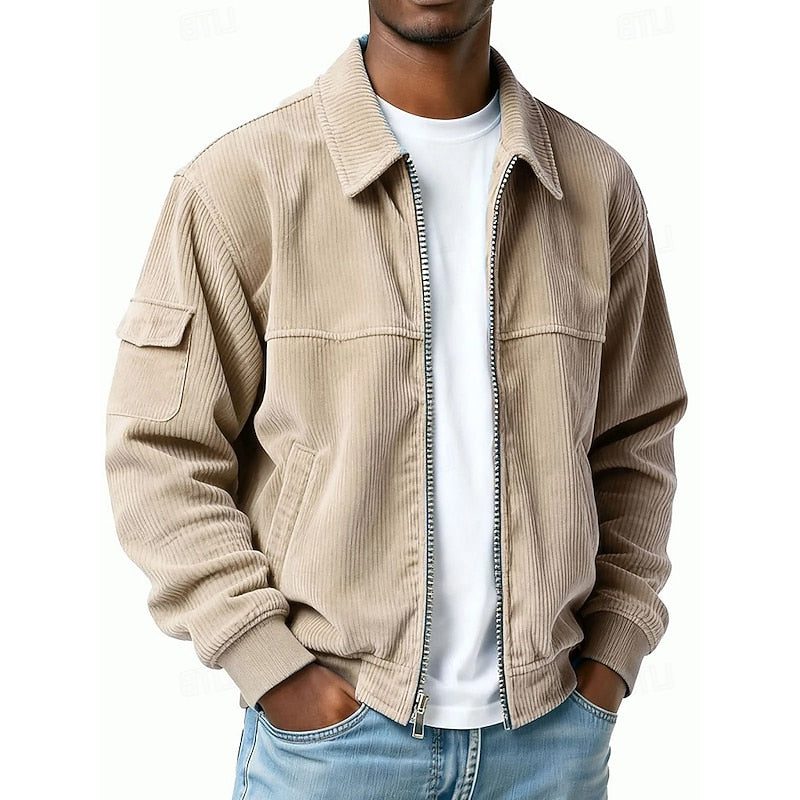 Corduroy Blouson Jacket with Zipper for Men