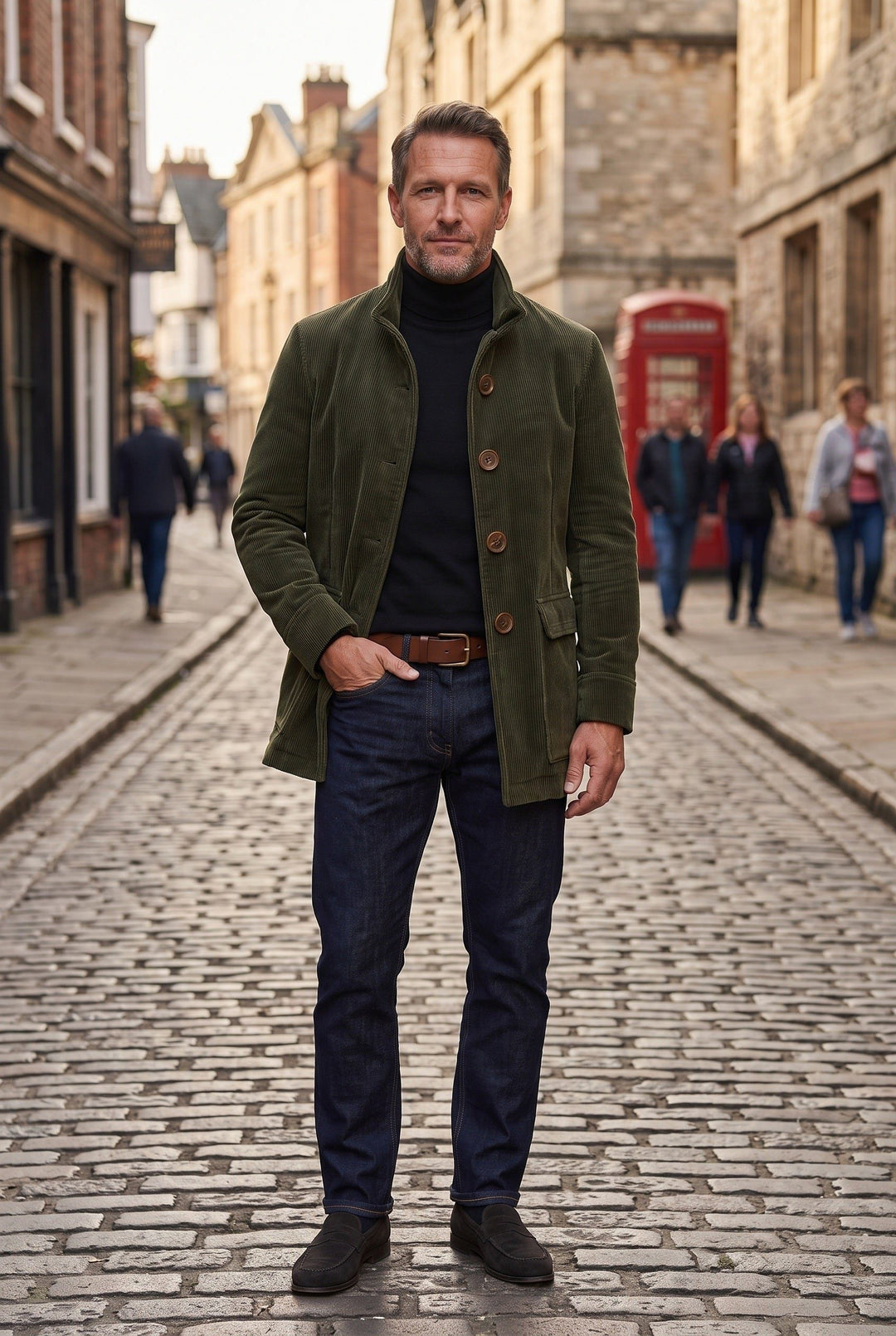 Corduroy Jacket with Stand-Up Collar for Men