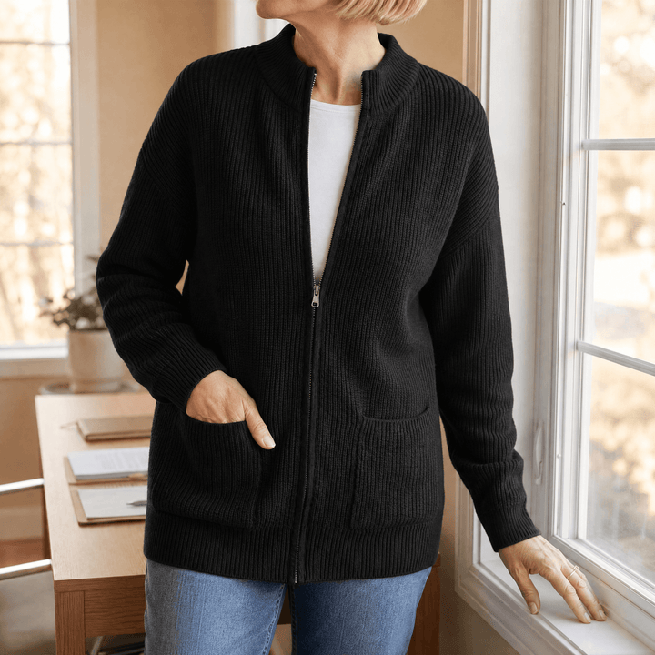 Covena Soft Knit Zip Up Cardigan with Pockets - Elena Harper