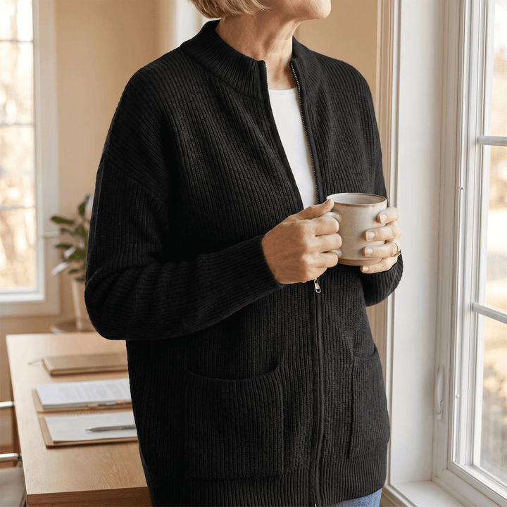 Covena Soft Knit Zip Up Cardigan with Pockets - Elena Harper