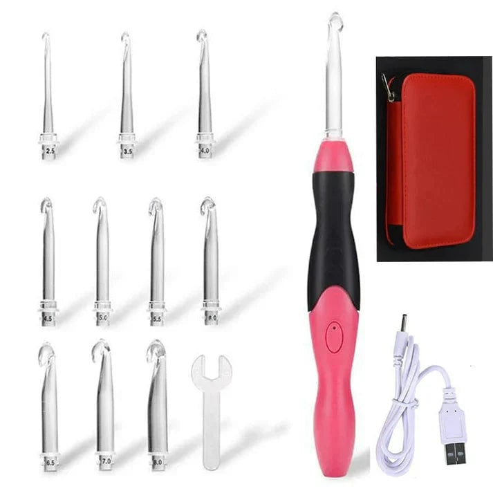 Crochet Hook Set With LED Light Interchangeable Tips And Better Visibility For Crafting Projects