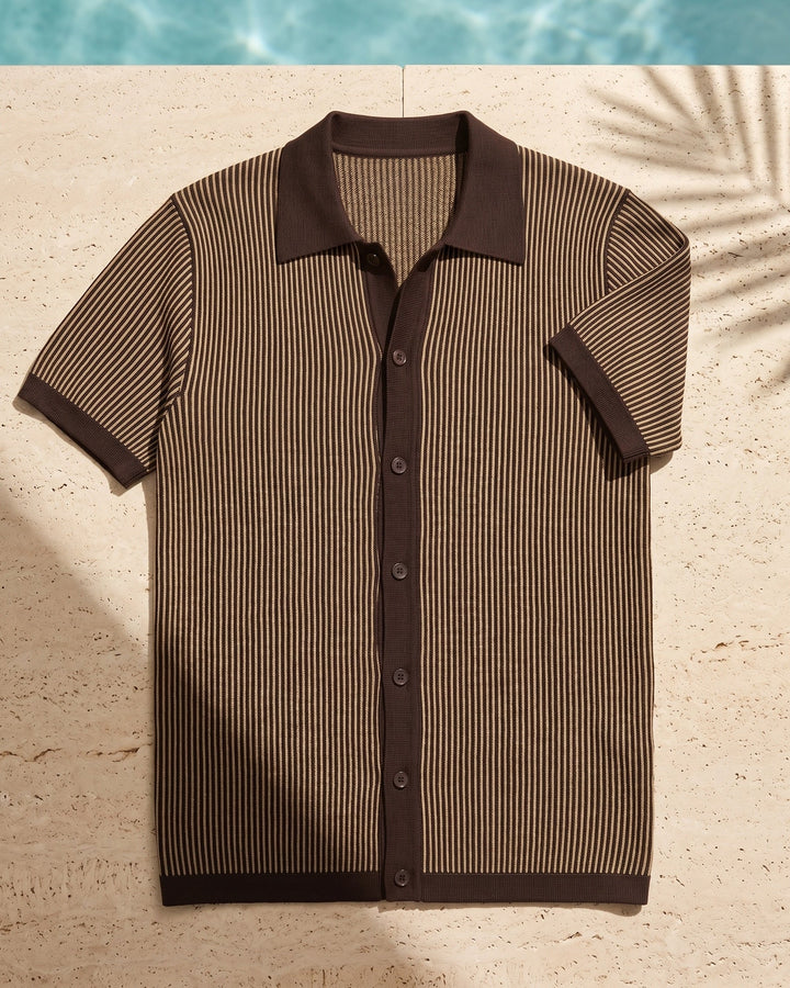 Striped Knitted Polo for Men, view 7 - Elena Harper